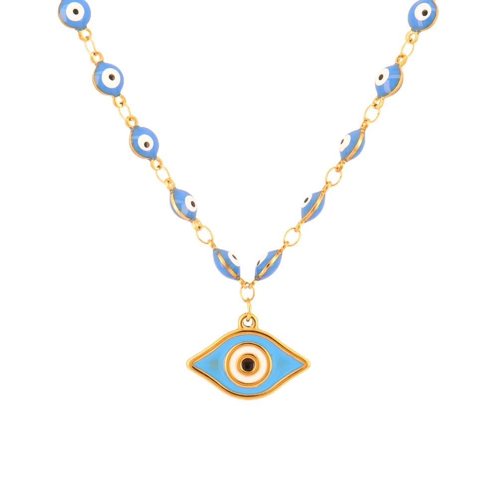 Blue evil eye charm necklace for protection and luck stainless steel jewelry for men and women