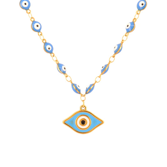 Blue evil eye charm necklace for protection and luck stainless steel jewelry for men and women