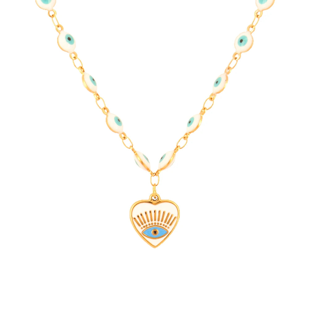 Unisex evil eye charm necklace for men and women stainless steel chain jewelry