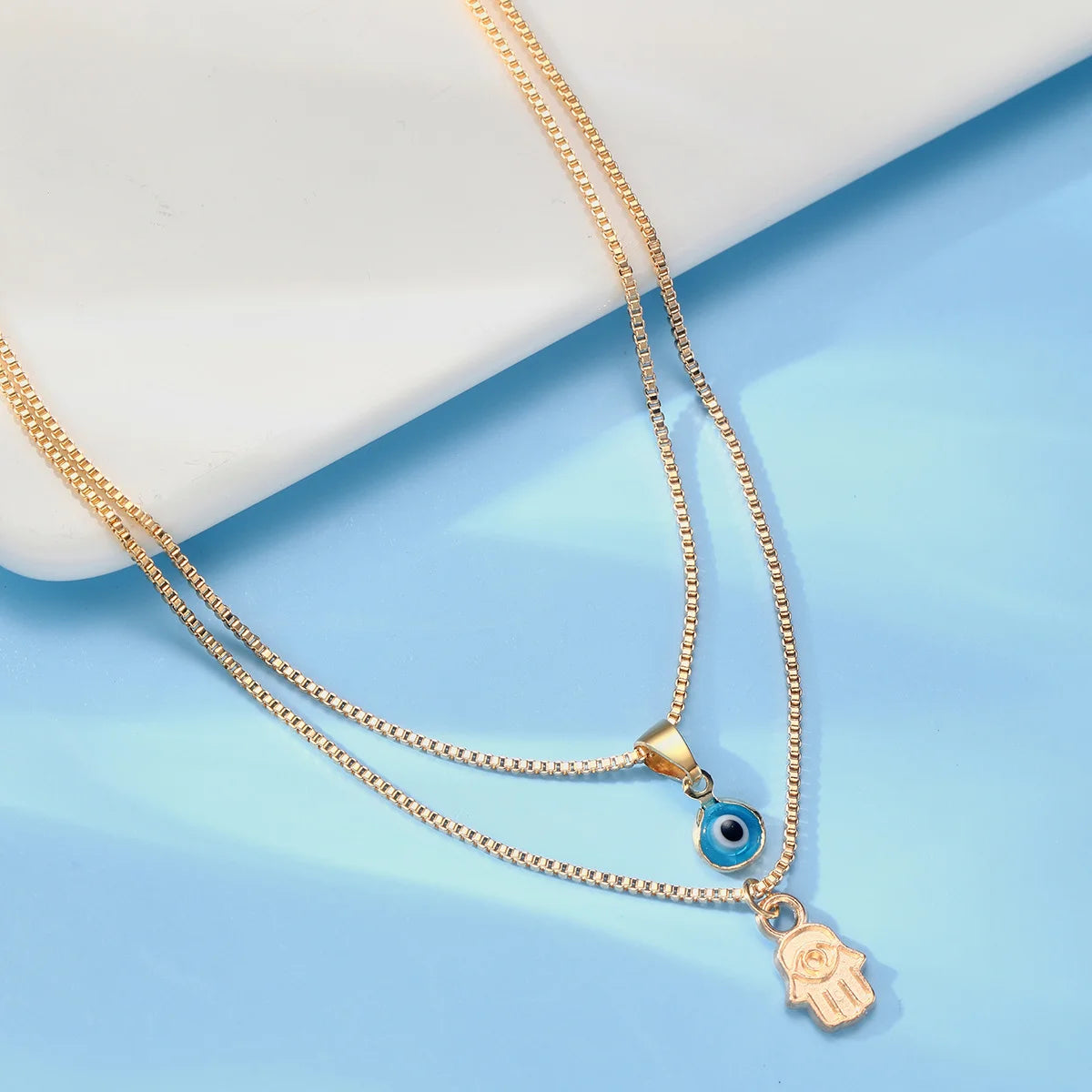 Turkish evil eye double layer chain necklace for women protection jewelry