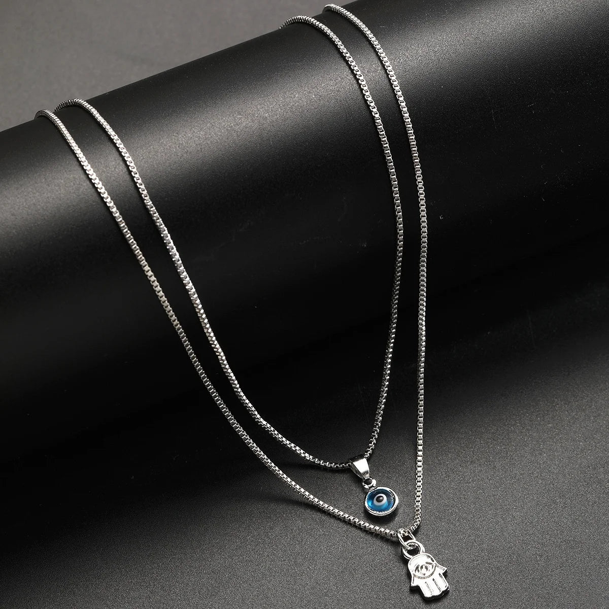 Lucky double layer evil eye necklace for women stylish protection charm jewelry