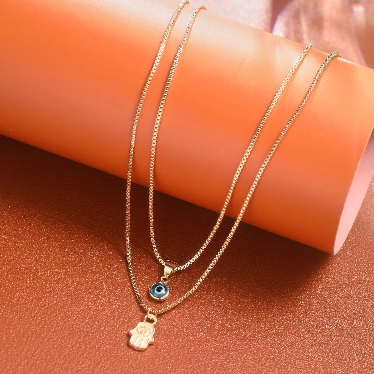 Close up zircon evil eye pendant necklace double layer sparkling jewelry